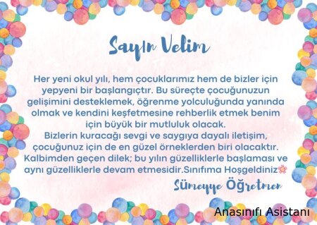 Ebeveynler için Sınıfıma Hoşgeldin Kart